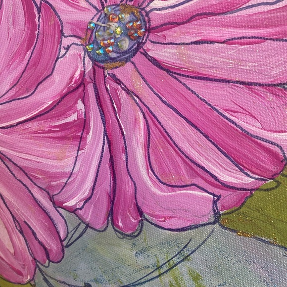 Floral Mixed Media Art with Pink Blooms 18 X 24 inches. Ready to hang - Picture 3 of 8